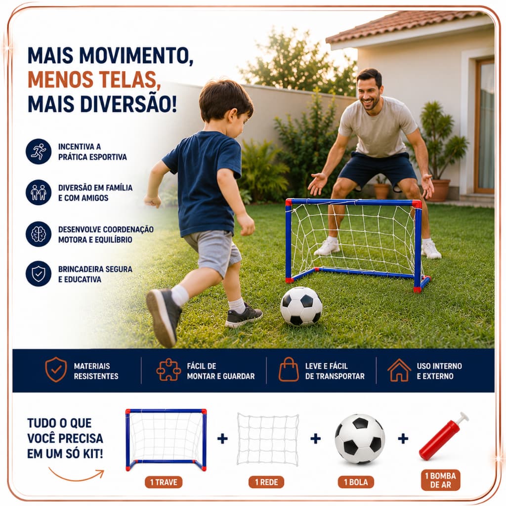 🥅Mini Trave Futebol Infantil 50cm Bola Bomba Rede