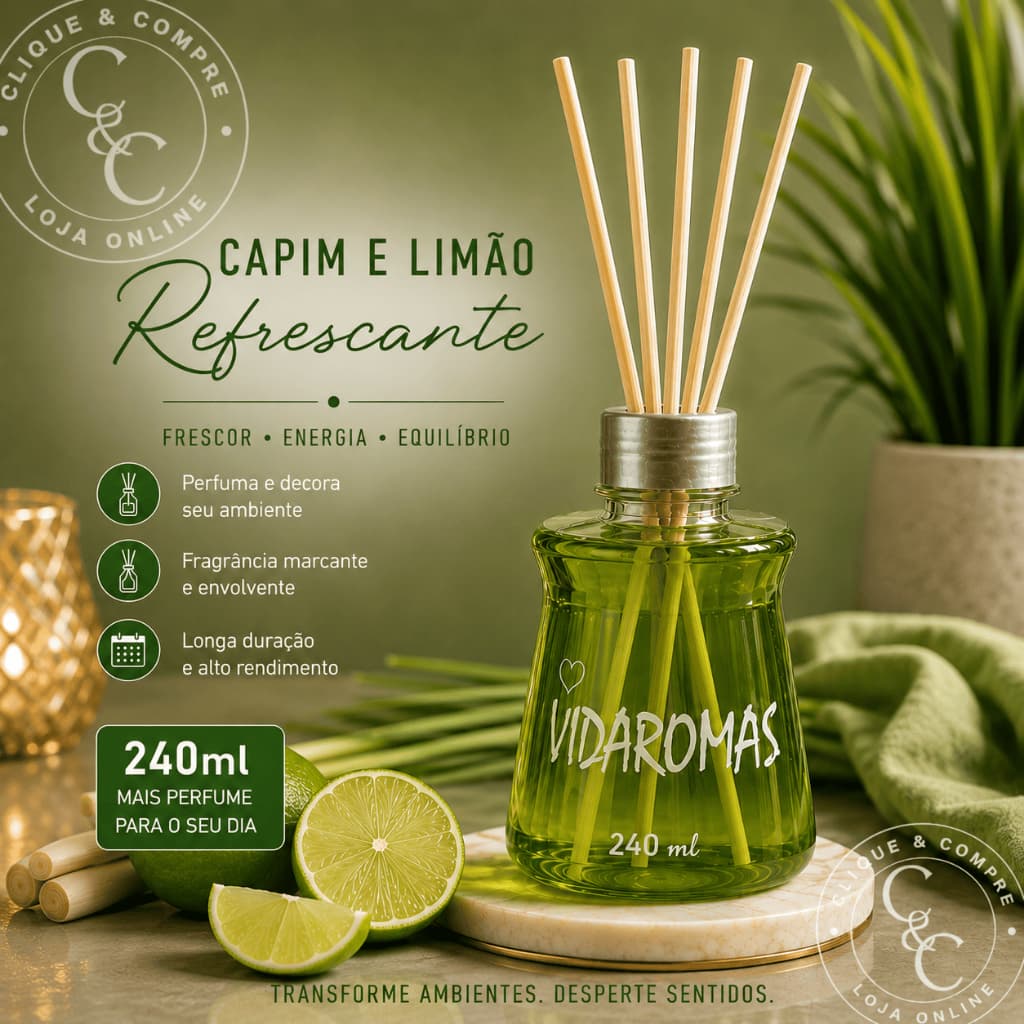 Difusores de aromas com varetas Kit com 5 unidades para ambiente 240 ml Vidaromas