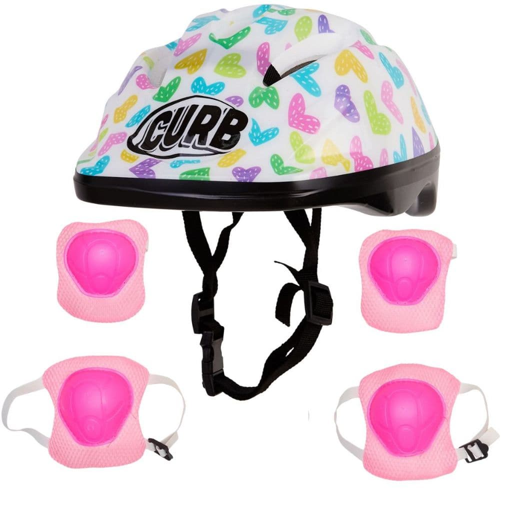 Kit de Proteção Infantil Capacete Joelheira e Cotoveleira Branco Coração Menina - Curb