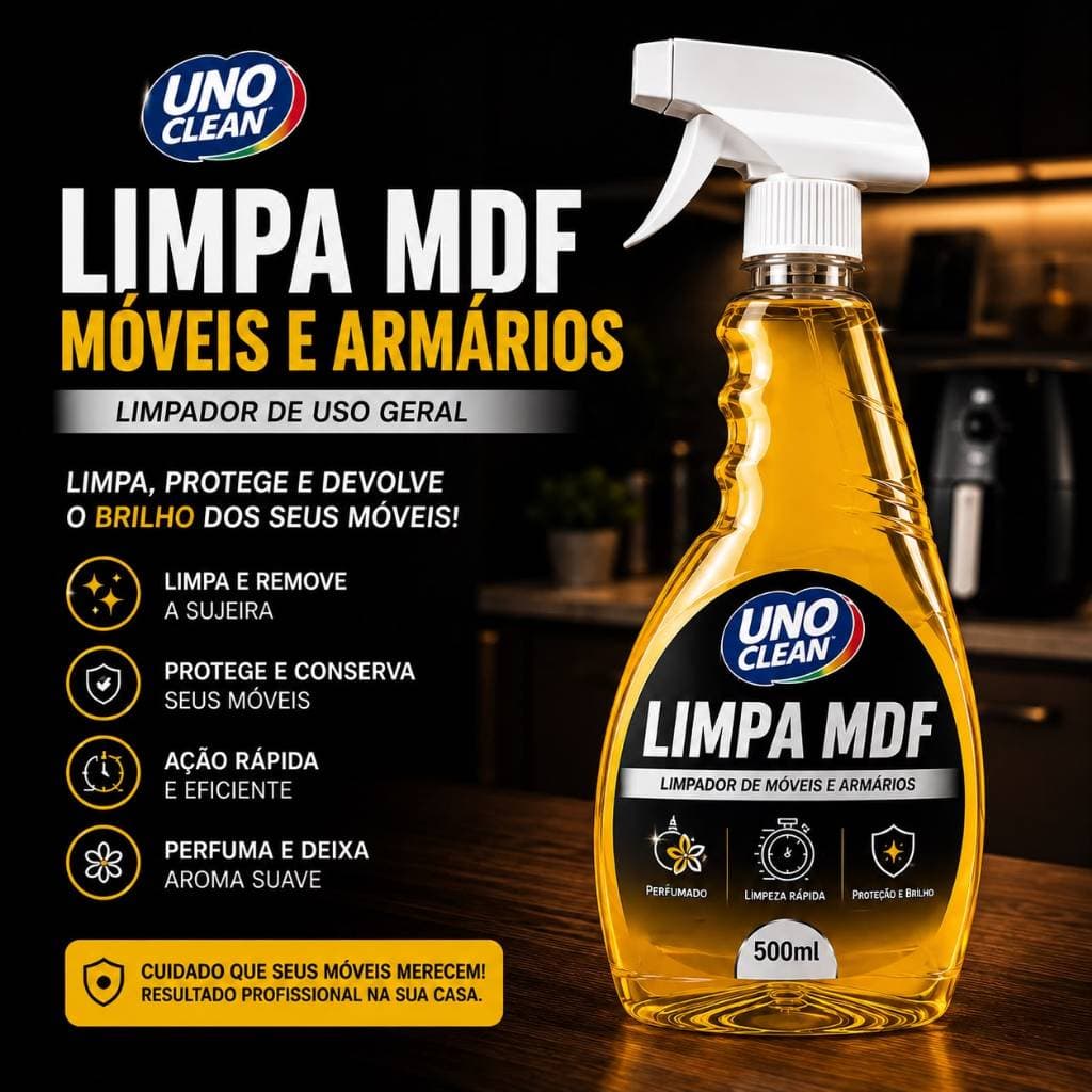 Limpa MDF 500ml Spray Perfumado Limpeza Rápida Móveis Armários Remove Sujeira Gordura Não Danifica