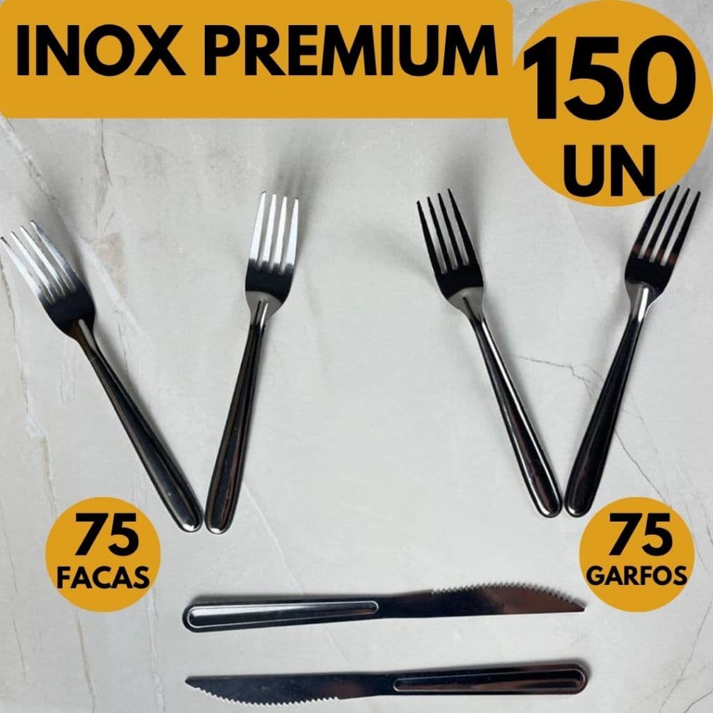 Talher Faca Churrasco Garfo Mesa Inox Serrilhado Talheres Carne Pizza Restaurante Cozinha 150 Peças
