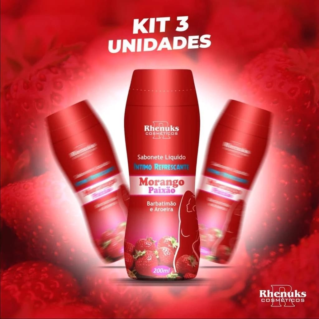 Kit 3 Sabonetes Íntimos Morango 200ml Bioinnova – Frescor e Cuidado Diário