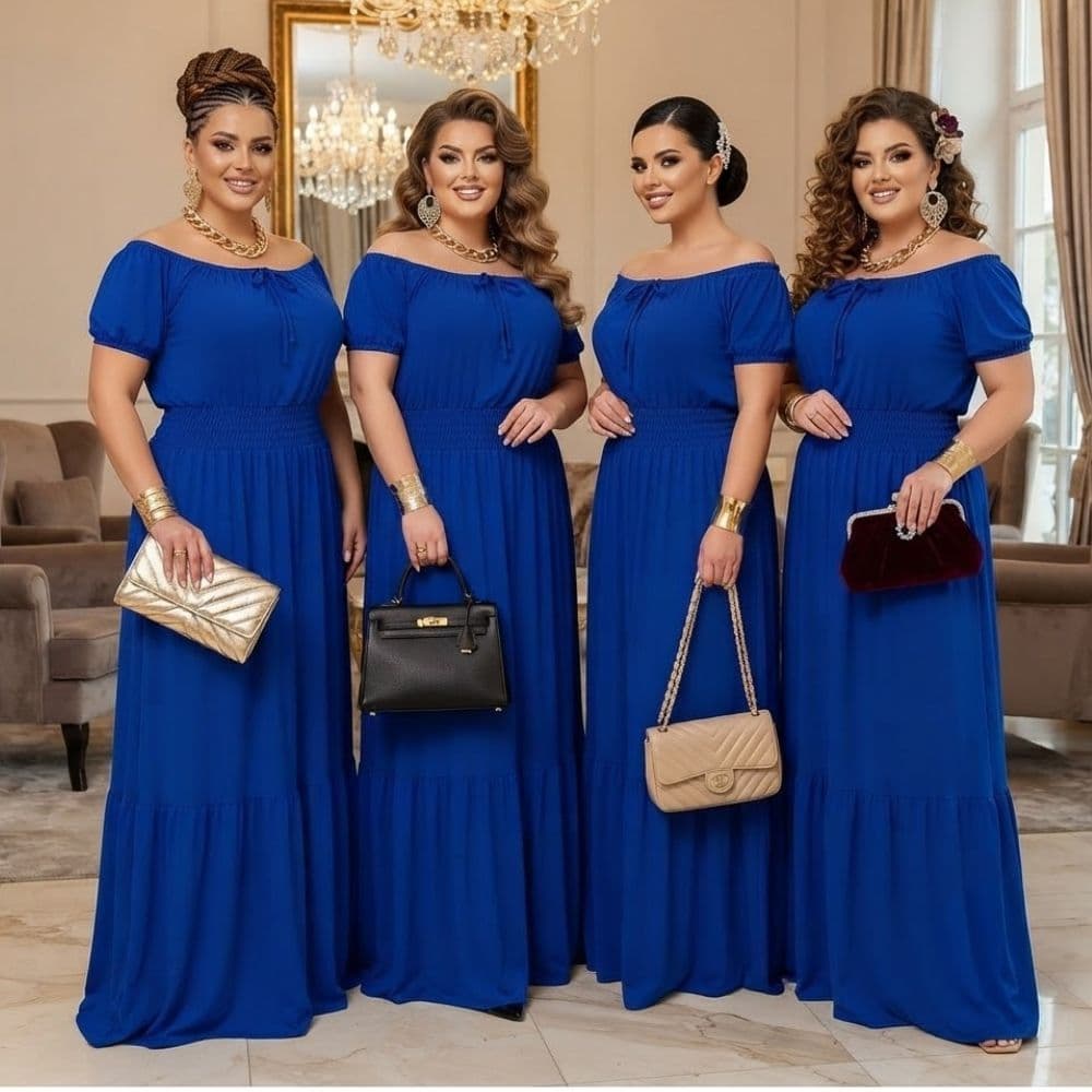 Vestido Feminino Casual Longo Plus Size Com Elastex Moda Evangelica Curve Congresso Luxo Manga Curta