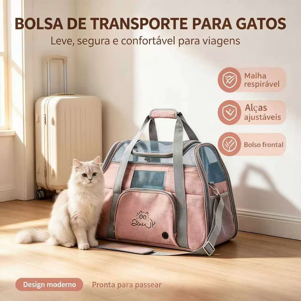 Bolsa Caixa de Transporte Pet Premium para Gato e Cachorro Viagem Portátil Respirável e Segura