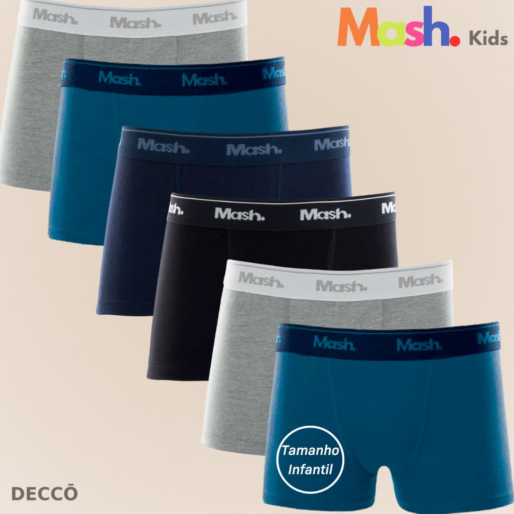 Kit Com 6 Cuecas Mash Infantil Juvenil Boxer Box Em Algodao Cotton Masculina Kids Original