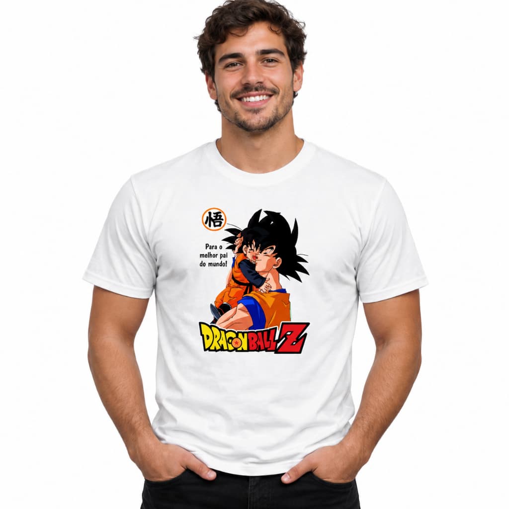Camisa Camiseta Goku Pai Filho DragonBall Z Dia dos Pais com Frase