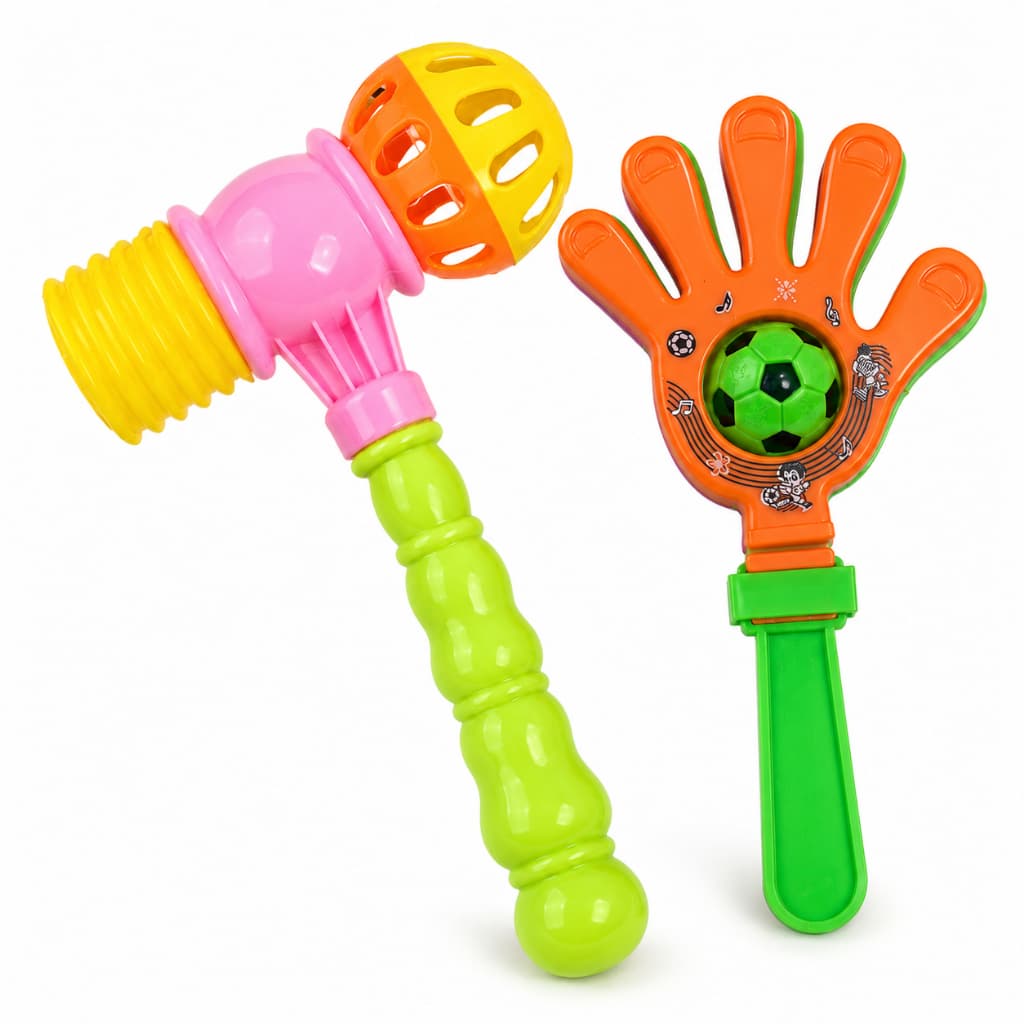 Kit Chocalho Bebê Martelo Brinquedo Mãozinha Bate Bate