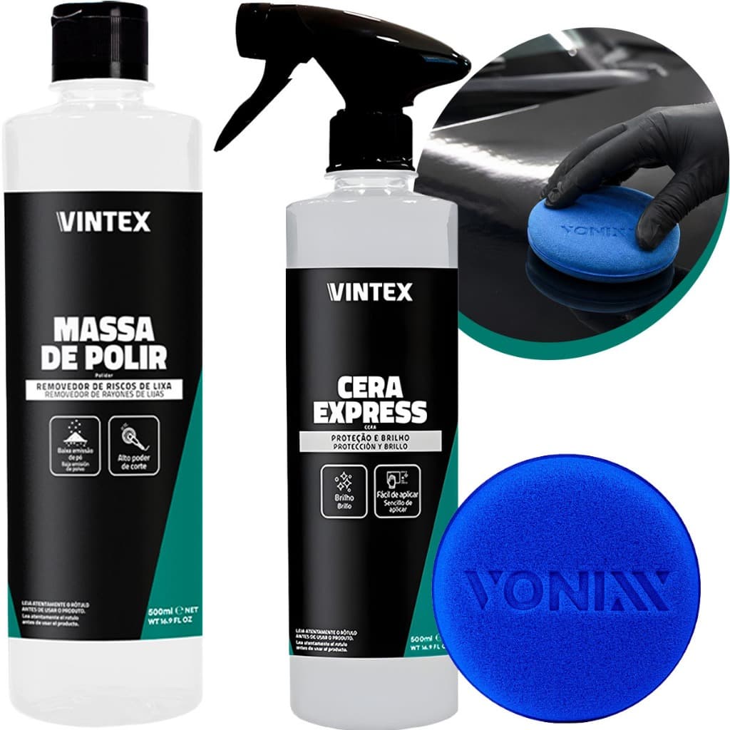 Massa de Polir 500ml Vintex + Cera Express 500ml Kit Polimento Automotivo
