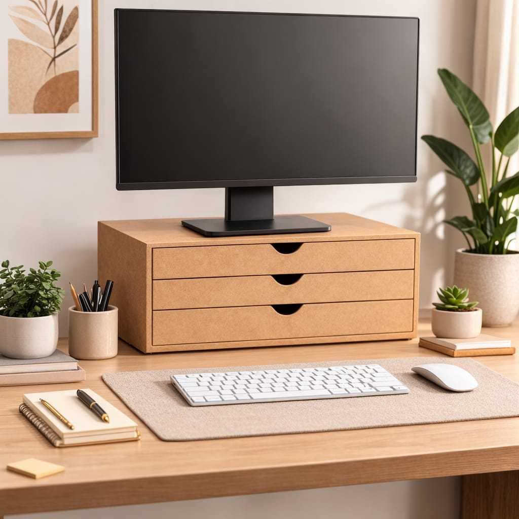 Organizador Gaveteiro De Folhas A4 Grande 2 e 3 Gavetas Para Folhas Documentos E Acessórios MDF Crú