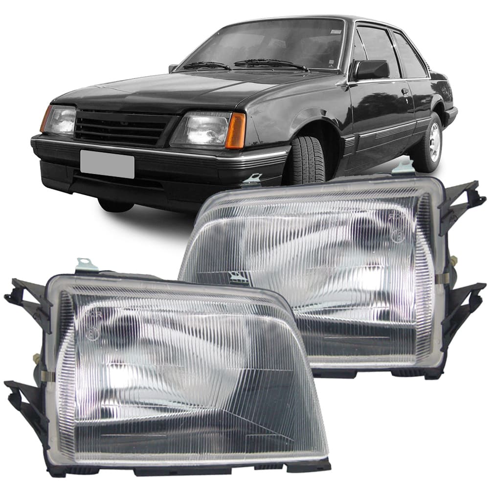 Farol Monza 1982 Até 1987 Cromado Lente Raiada - Farol Chevrolet Monza 1982 1983 1984 1985 1986 1987