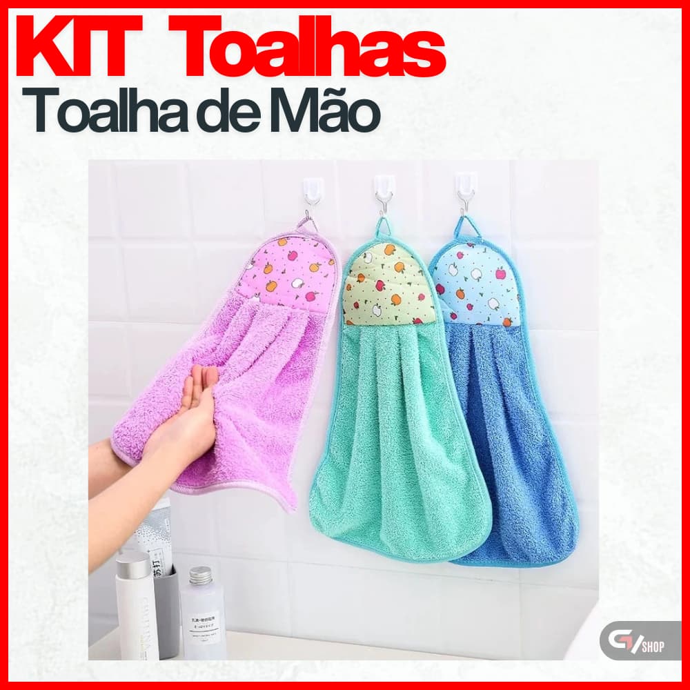 Kit 3 Peças Toalha de Mão Bate Mão Cozinha Pano de Limpeza Secar Absorvente Microfibra Durável Macio