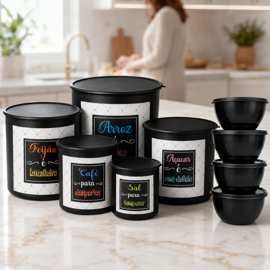 Kit Potes Mantimentos Coloridos com Bowls Redondos Vasilhas Empilháveis