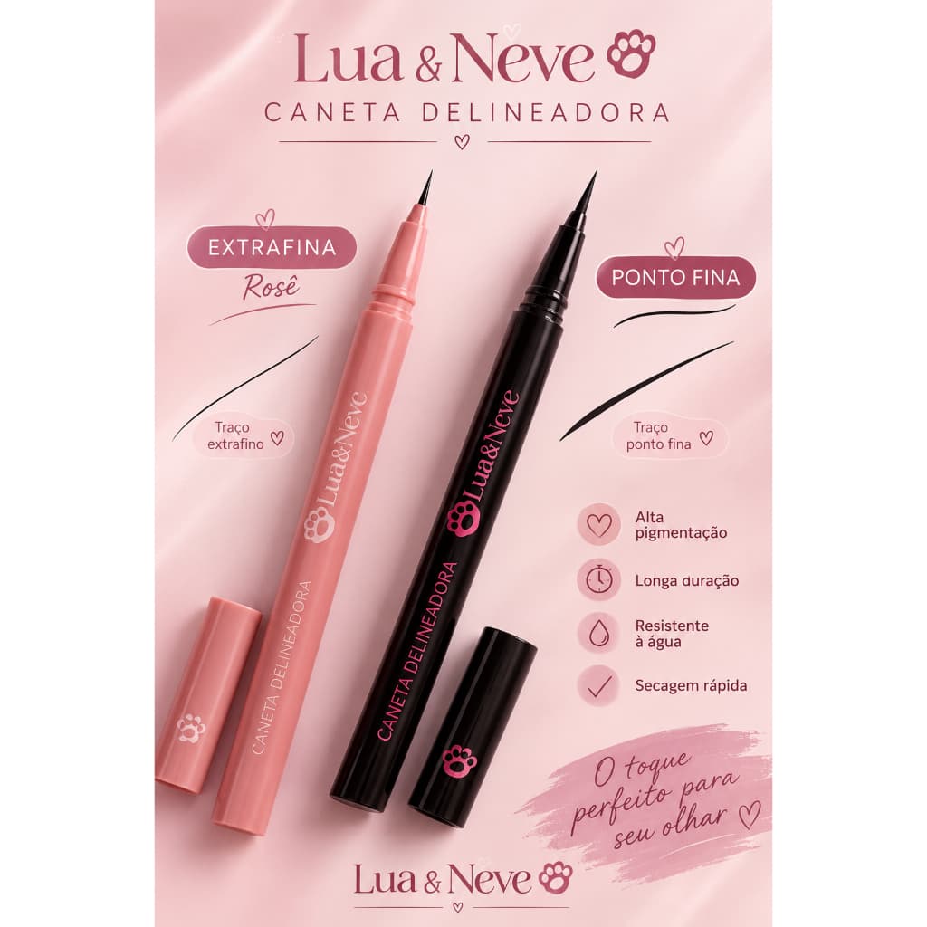 2 Canetas Delineadoras Lua & Neve – Ponta Ultra Fina(cerdas flexíveis) + Ponta fina e preciso