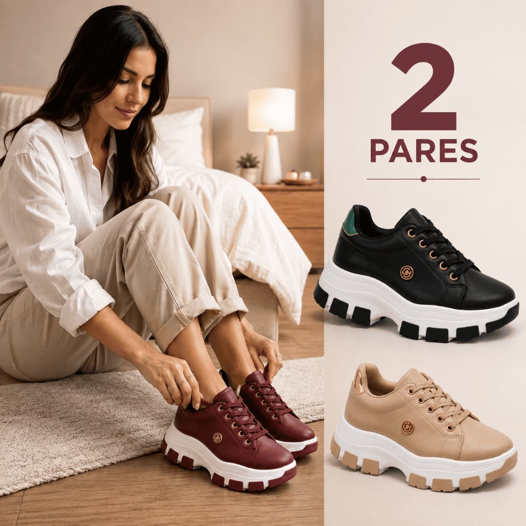 Tênis Feminino Plataforma Combo 2 Pares Casual Confortável Leve Macio Borracha 34 ao 39 Resistente