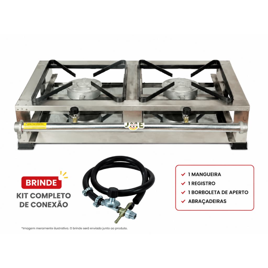 Fogão Industrial 2 Bocas(30X30) 100% Inox de Mesa Portátil para Caminhoneiro