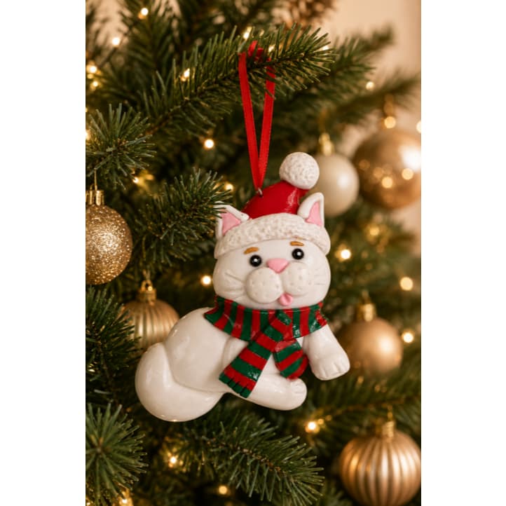 Enfeite Pendurar Gatinho Em Resina Decoração Natal 7,9cm