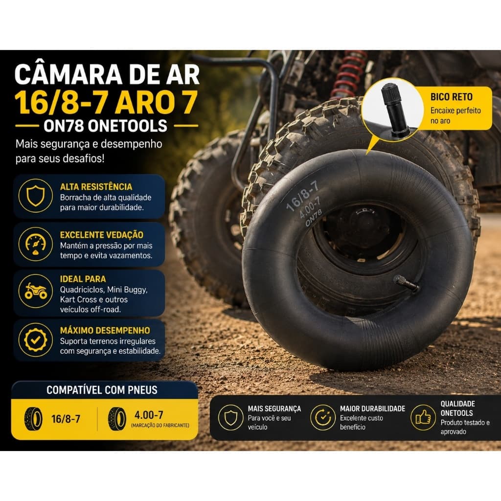 Câmara de Ar 16/8-7 Aro 7 Mini Buggy Kart Quadriciclo Pneu Onetools ON78