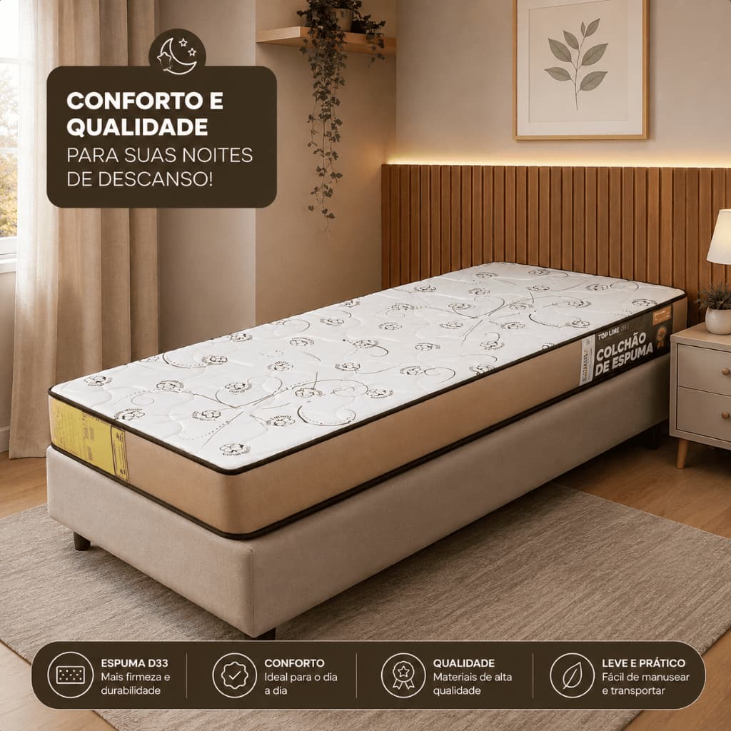 Colchão Solteiro 100% Espuma - Ortopédico - 188X88x14 e 188x78x14 - D33 - Marrom