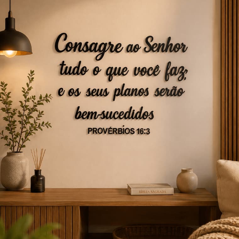 Frase Bíblica Decorativa de Parede em MDF 3mm Preto ou Branco Decoração Cristã