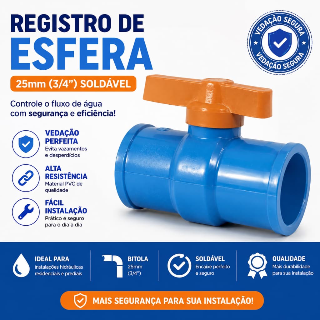 Registro de Esfera PVC Cor Azul 25mm (3/4") – Qualidade e Resistência