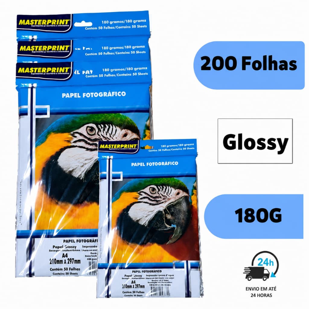 Papel Fotográfico A4 Glossy Brilho 180g 200 Folhas Masterprint SUPER PROMOÇÃO!!!