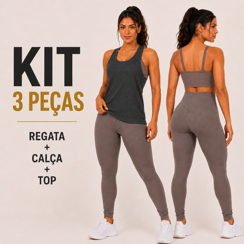 Kit 3 Peças Fitness Feminino Regata Calça E Top Para Academia Corrida Caminhada Yoga e Pilates P Ao GG