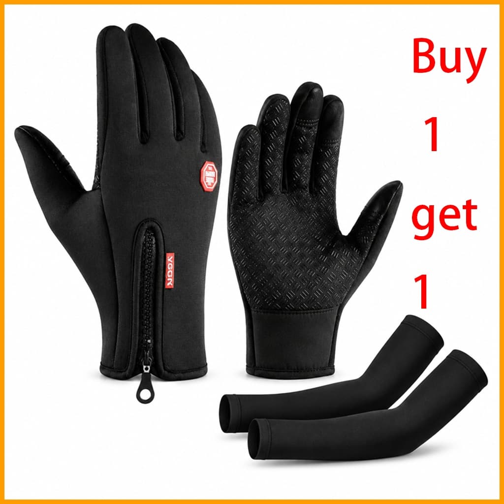 Kit Luva Térmica Inverno Touch Screen Forrada Fleece + Manguito Protetor UPF50+ Antiderrapante Moto Ciclismo