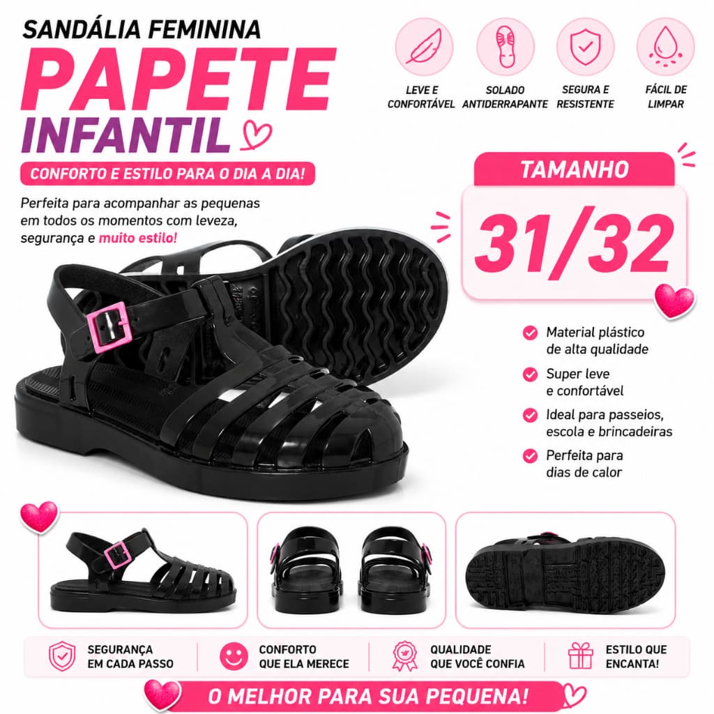 Sandália Feminina Papete Plastico Infantil -  TAMANHO: 31/32