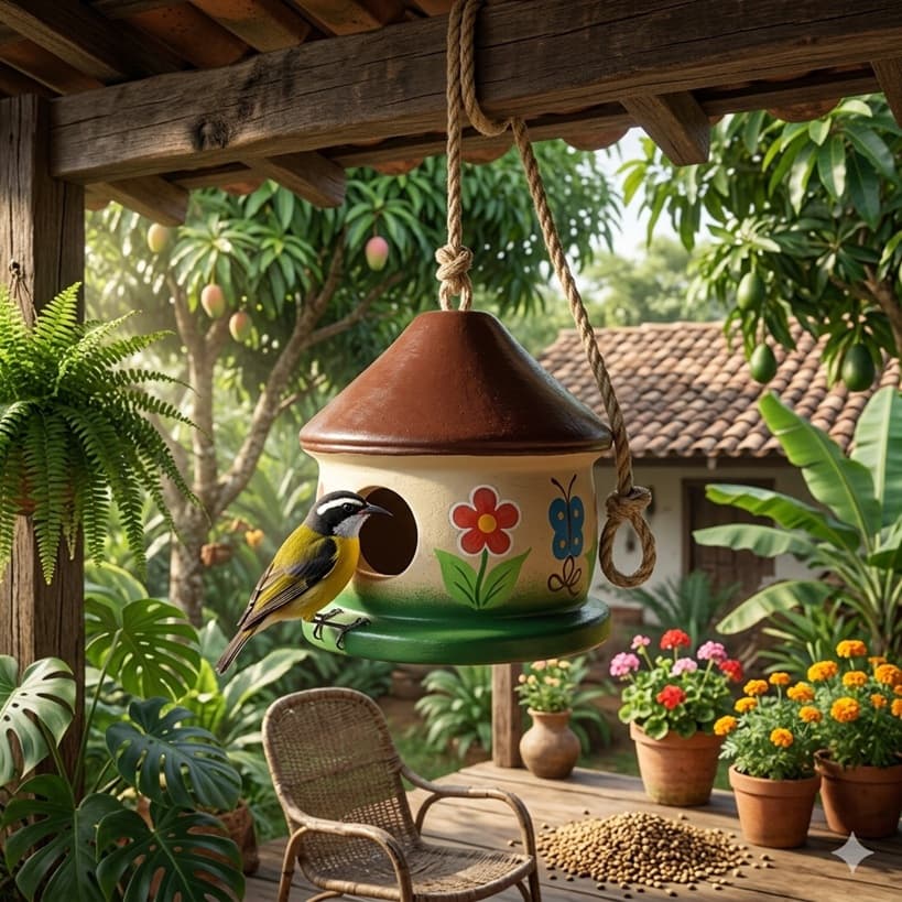 Casinha De Passarinho Cerâmica Enfeite De Jardim Para Pendurar Árvore Varanda Comedouro Ninho
