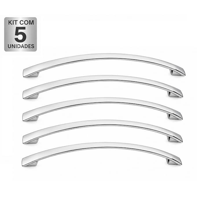 Kit 5 Puxadores IL 2092 Cromado 160mm Alça Curva Moveis Gavetas Portas Armarios
