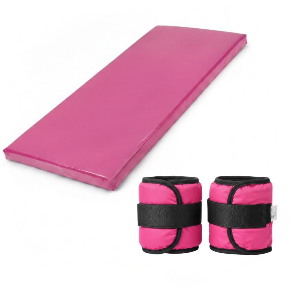 Kit Colchonete Tapete para Exercícios Yoga Pilates + Par de Caneleira de Peso Rosa
