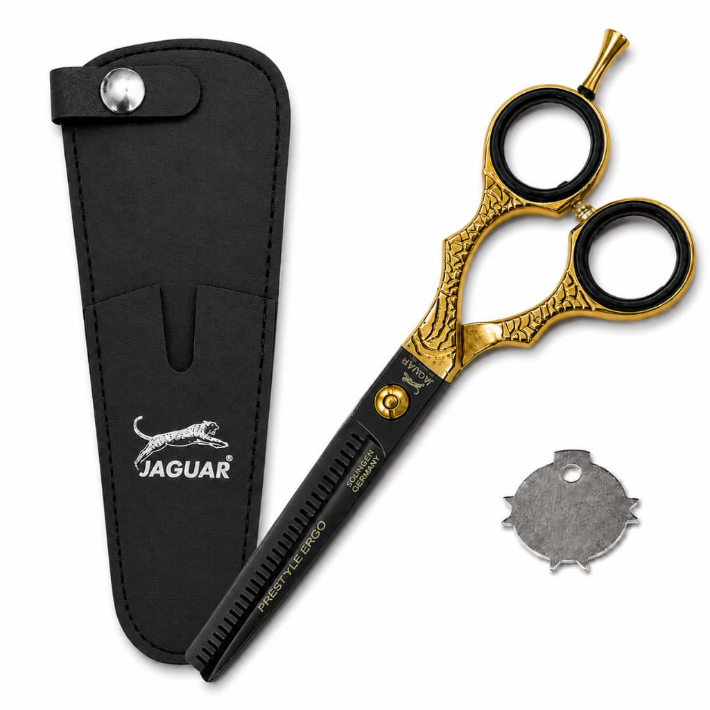 Tesoura Desbastadeira Cor Preta c Dourado Profissional Jaguar 6”, 6,5” ou 7” –  Barbeiro e Cabeleireiro Premium