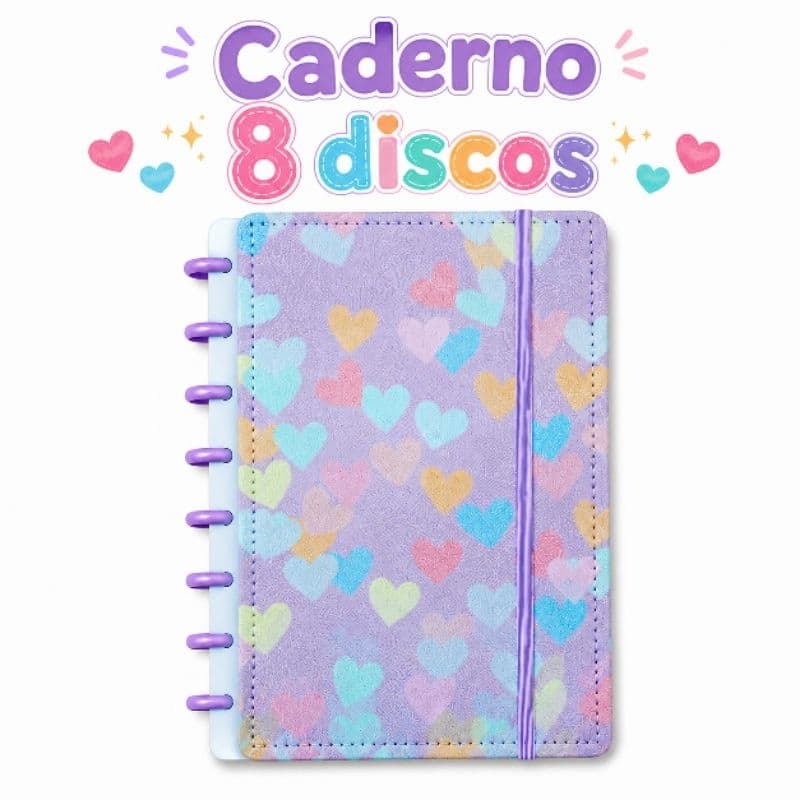 Caderno 8 Discos com 80 folhas Pautadas A5 Estampa Coração Capa Dura