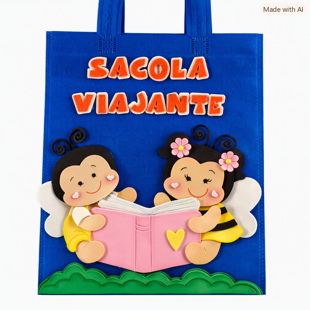Sacola de Leitura Decorada/Sacola Viajante/Tema Joaninhas/Menino/Menina/Casal Crianças/Ursinhos/Sítio/Código: 076/23