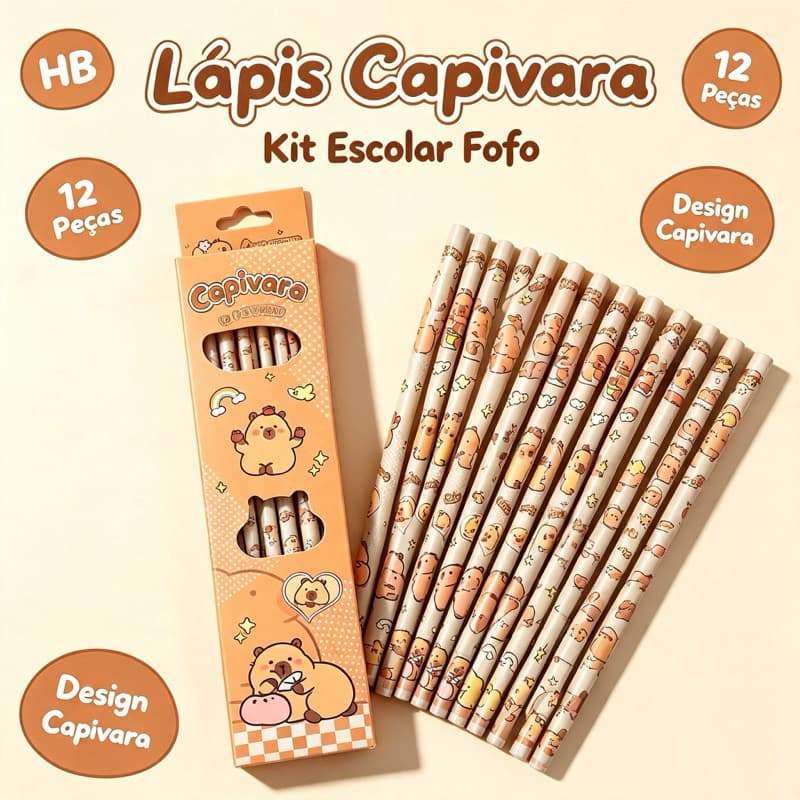 12pçs Caixa De Lápis Capivara Para Crianças , Estudantes Do Ensino Fundamental , Caneta De Caligrafia Fofa De Desenho
