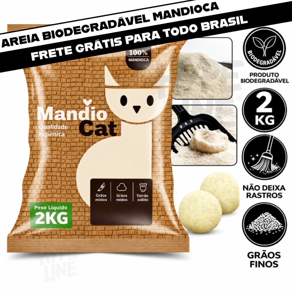 Areia Biodegradável MandioCat  *2 à 10* Kg Grãos Finos Extrato Mandioca Areia Higiênica de Gato Pet