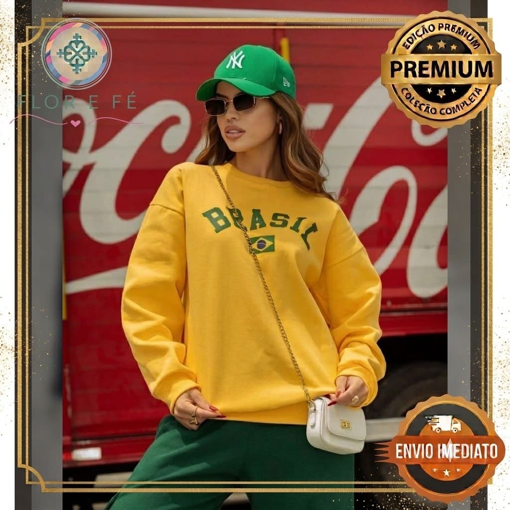 Blusa Moletom Feminino Brasil  Oversized