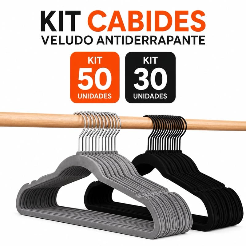 Kit Cabide de Veludo Antiderrapante 45cm Gancho Giratório 360° Não Marca Roupa Organizador Closet