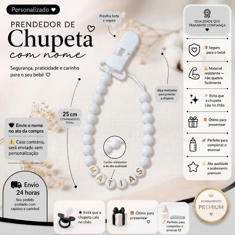 Prendedor de Chupeta Personalizado | Bebê Menino
