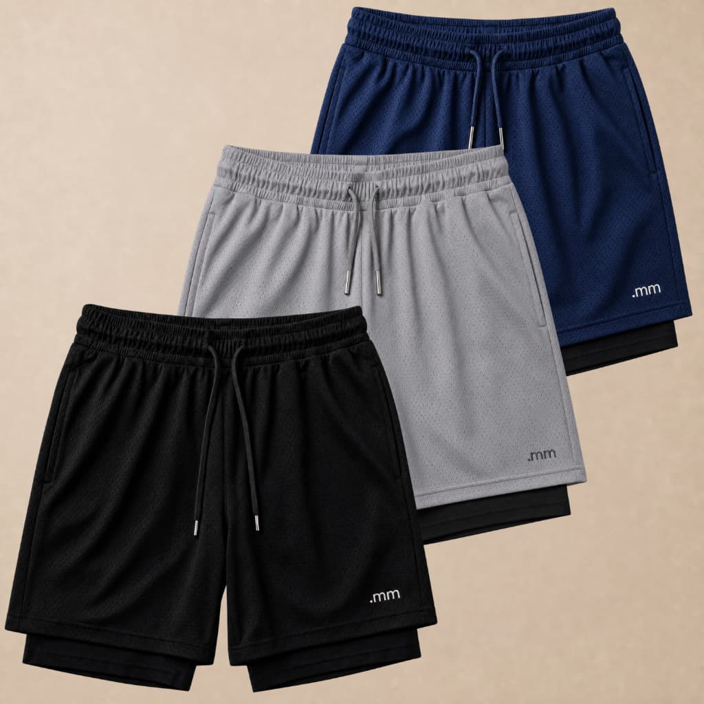 Kit 3 Short Duplo Masculino Com Segunda Pele Bermuda Compreensão Termica