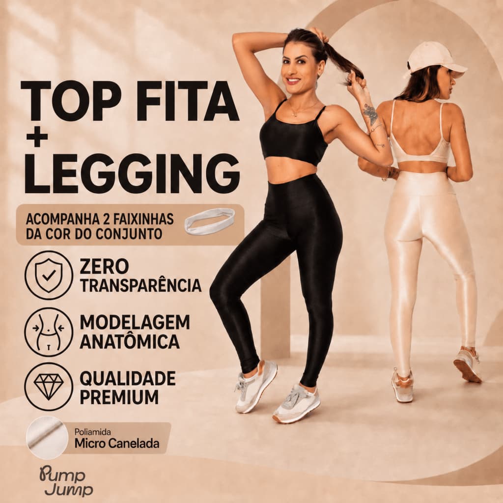 Kit 4 Peças 2 Top Fita+ 2 legging Poliamida Micro Canelada Premium Fitness Treino Academia