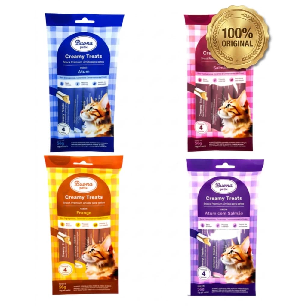 Petisco Buona Petix Creamy para Gatos 56g - Sachê Líquido (Salmão, Atum, Frango e Atum com Salmão)