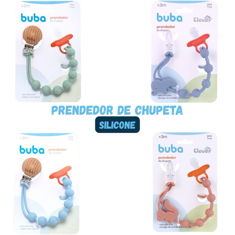 Prendedor de Chupeta Buba com Clipe Silicone/Bambu Seguro para Roupinha
