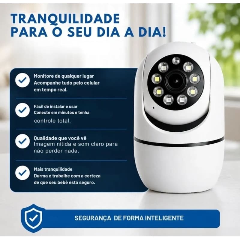 Câmera de Segurança WiFi 360° Full HD 1080p com Áudio, Babá Eletrônica Visão Noturna e Rastreamento Automático