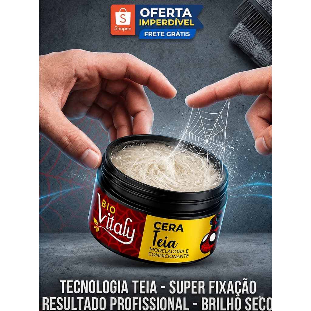 Pomada Cabelo Masculino Teia  Homem Aranha Bio Vitaly 120g – Modeladora e Condicionante | Super Fixação e Brilho Seco