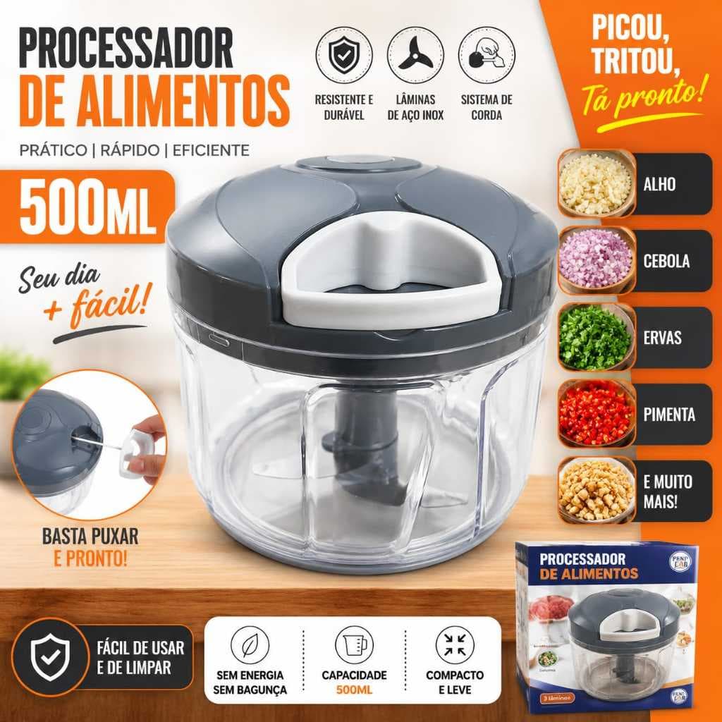 processador manual de alimentos 500ml com lamina de aço inox