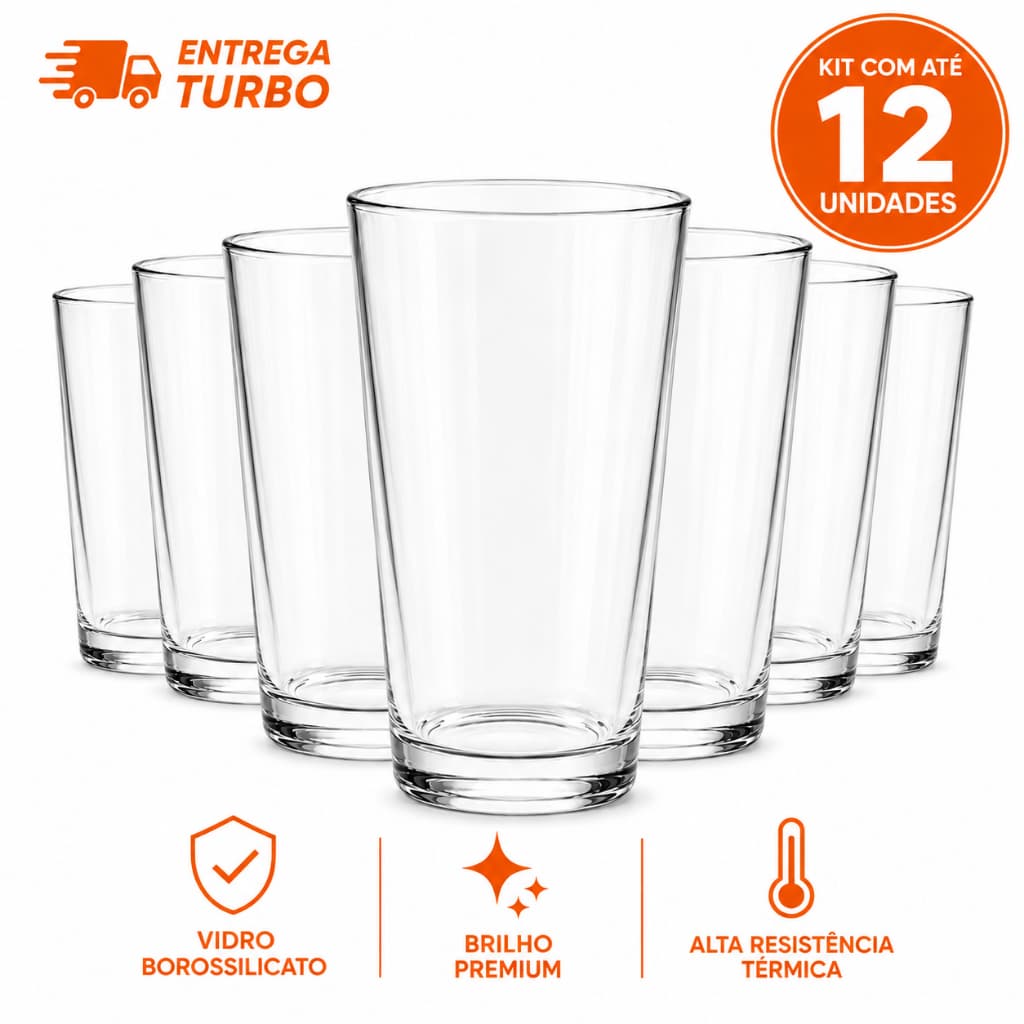 Jogo Copos Vidro Kit Resistente Até 12 Peças Suco Água Drink Luxo Elegante Mesa Posta Casa Nova