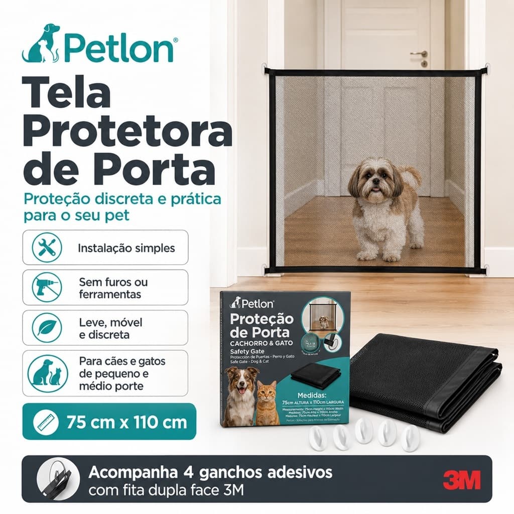 Tela Proteção Porta Portão Pet Cães Gatos Cachorro Grade Segurança Bebê Barreira Cerca Petlon