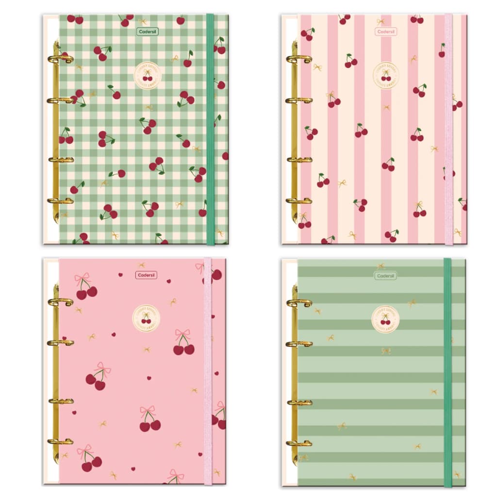 Caderno Colegial Argolado Capa Dura Cherry Lovers 80 folhas