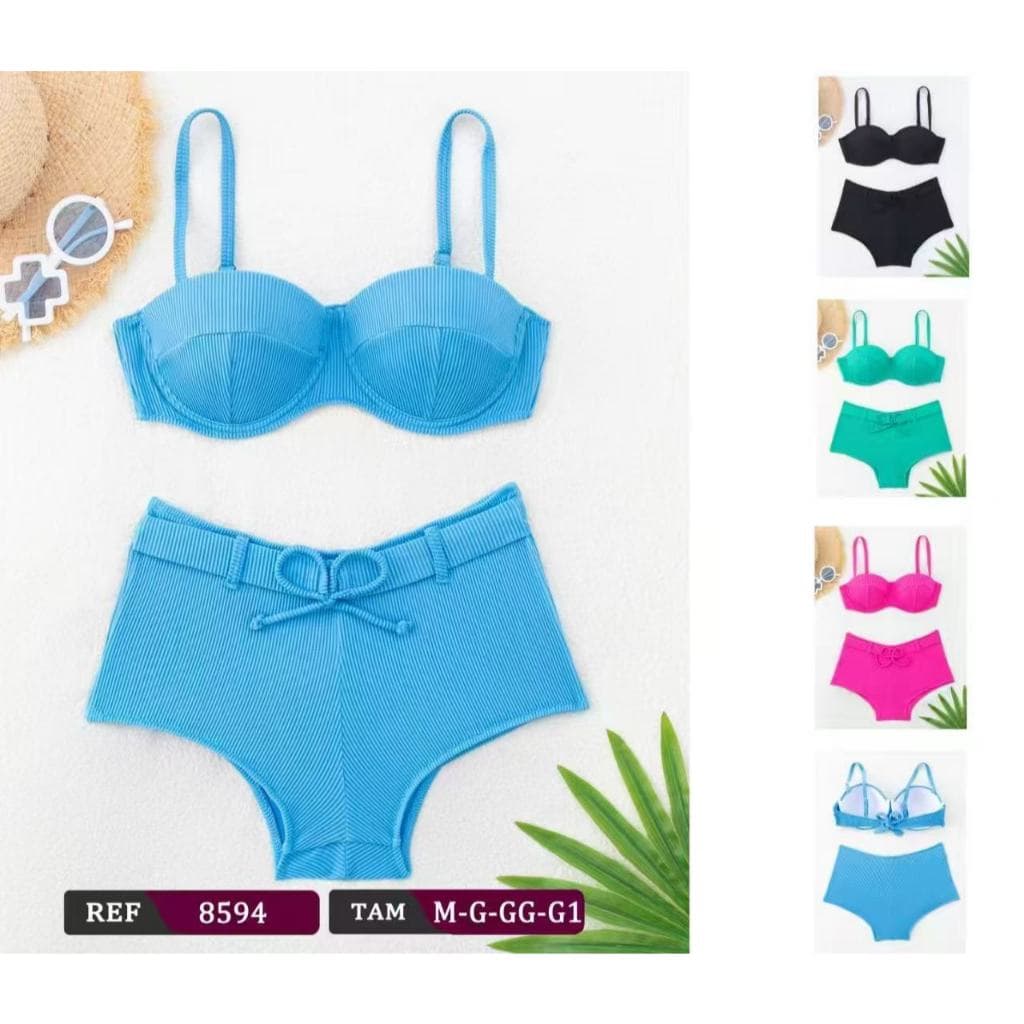 Biquíni c/ Shorts Feminino Para o Verão - Cor Lisa Moda Biquíni Conjunto De Duas Peças Verão-8594